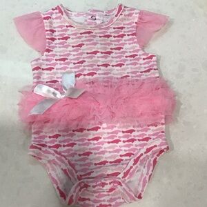 Pink Patterned Kids One Piece with Tulle Skirt